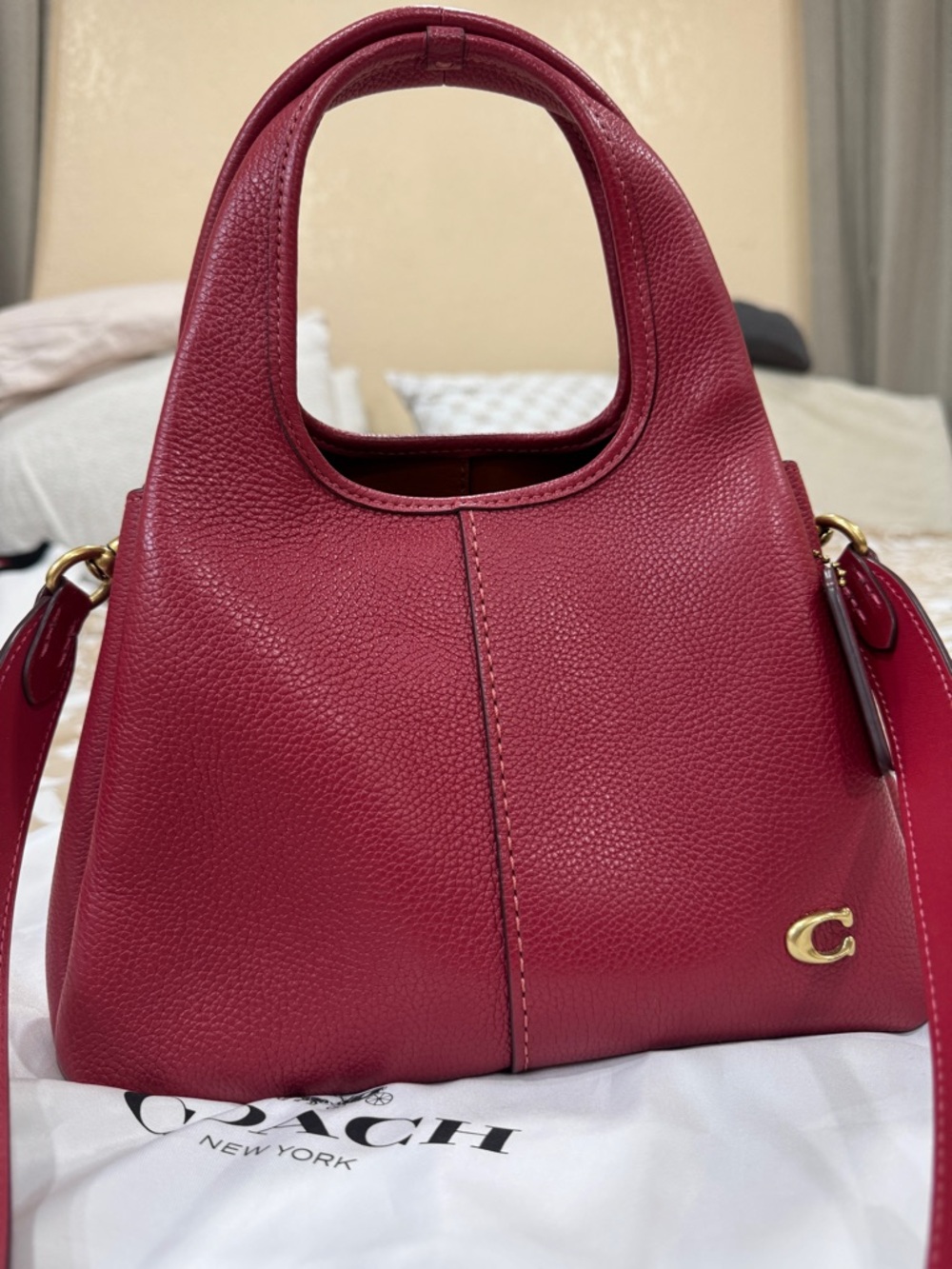 Coach Lana 24 - Pebbled Leather Mini Hobo in Deep Cherry Red with Gold Accents - Picture 2 of 12